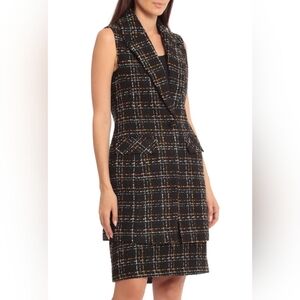 Bagatelle Collection Tweed Longline Vest In Black, Turquoise, Mustard Size XL